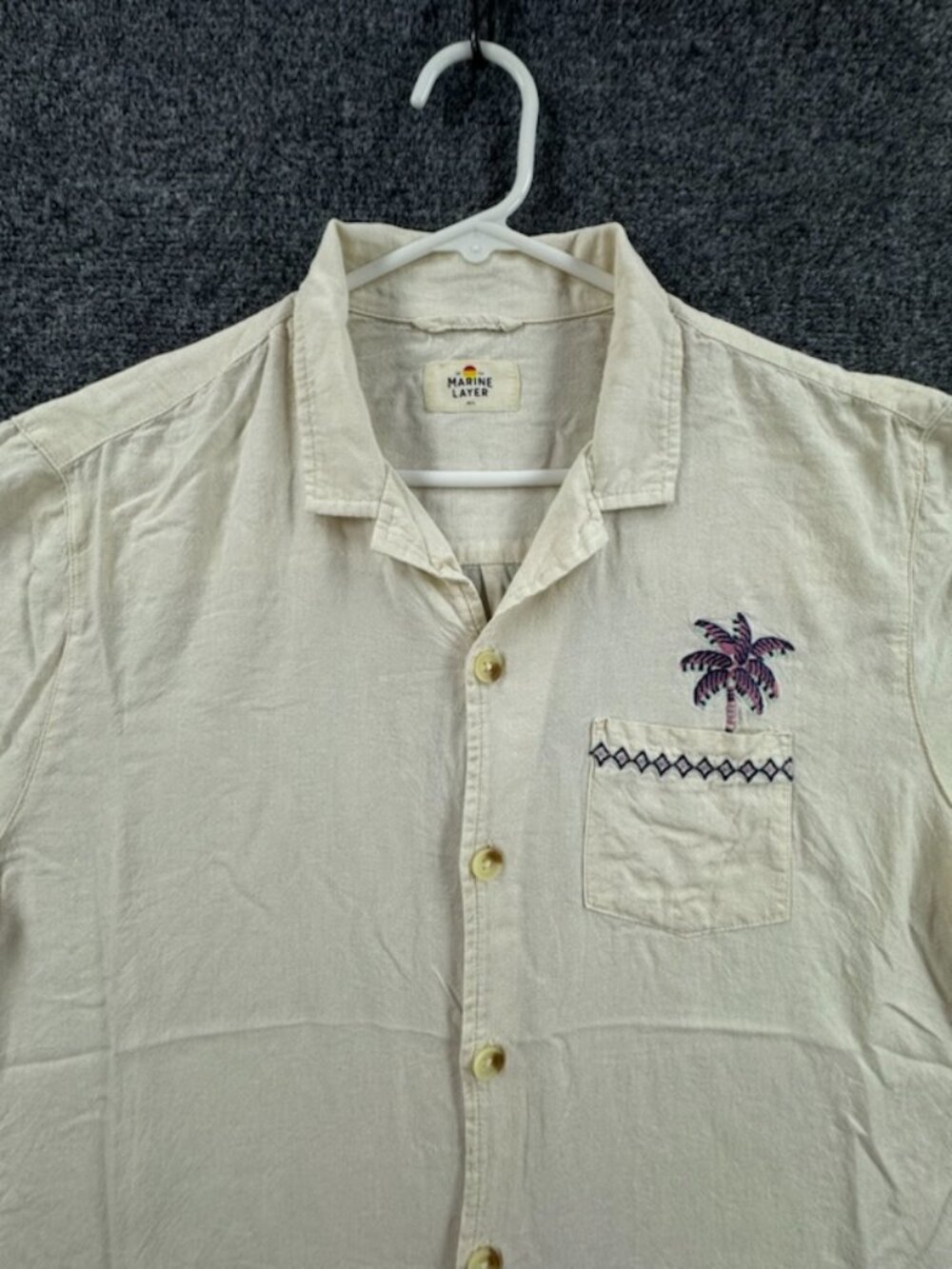Marine Layer Tencel Linen 16009 Beach Shirt M/L Short Sleeve Ivory Button Up Men